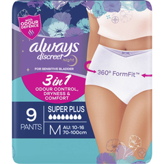 Always Discreet Incontinence Underwear Super Night Pant M 9 Pack