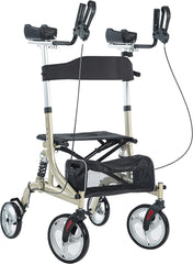 Upright Rollator Walker with Shock Absorber, 10" Front Wheels and Zipper Storage Basket for Seniors,Champagne