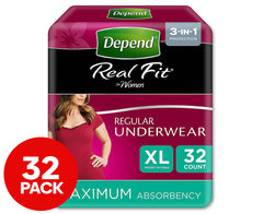 Depend Women's Real Fit Regular Incontinence Underwear 32-Pack
