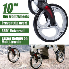 Upright Rollator Walker with Shock Absorber, 10" Front Wheels and Zipper Storage Basket for Seniors,Champagne