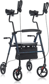 Tall Upright Walker with Padded Armrest and Seat, Large Under-Seat Basket for Seniors, Flame Blue