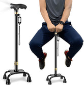 Cane with LED Light,Walking Cane for Men & Women,Walking Sticks for Seniors,Telescopic Non-Slip Cane,Stable and Portable,Cane with 10 Adjustment Heights,With Travel Bag(Big Four Feet-Black)