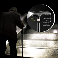 Cane with LED Light,Walking Cane for Men & Women,Walking Sticks for Seniors,Telescopic Non-Slip Cane,Stable and Portable,Cane with 10 Adjustment Heights,With Travel Bag(Big Four Feet-Black)