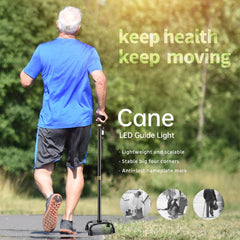 Cane with LED Light,Walking Cane for Men & Women,Walking Sticks for Seniors,Telescopic Non-Slip Cane,Stable and Portable,Cane with 10 Adjustment Heights,With Travel Bag(Big Four Feet-Black)