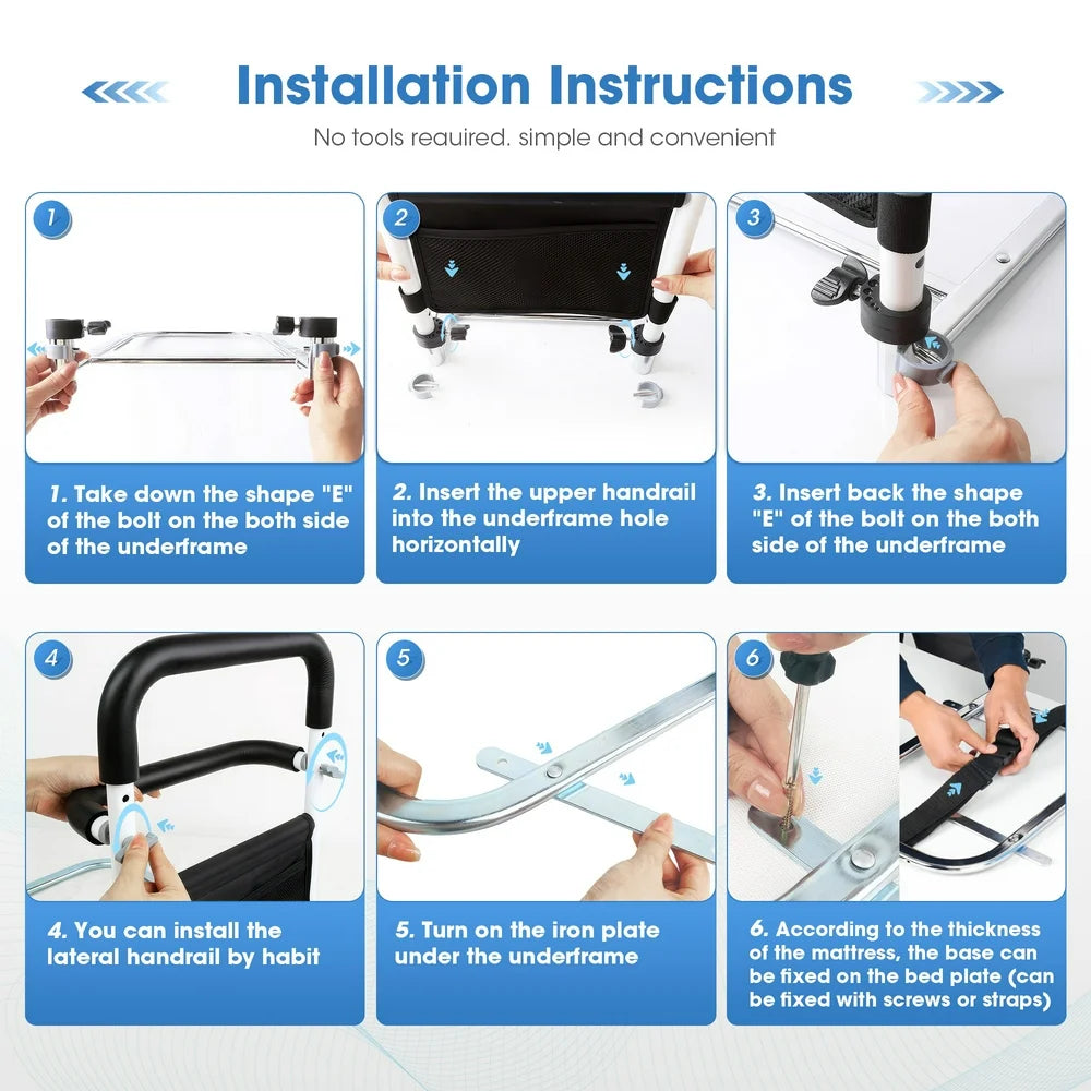 Bed Rails for Elderly Adults Seniors Safety Bed Rail with Handle Fall Prevention Metal Rail