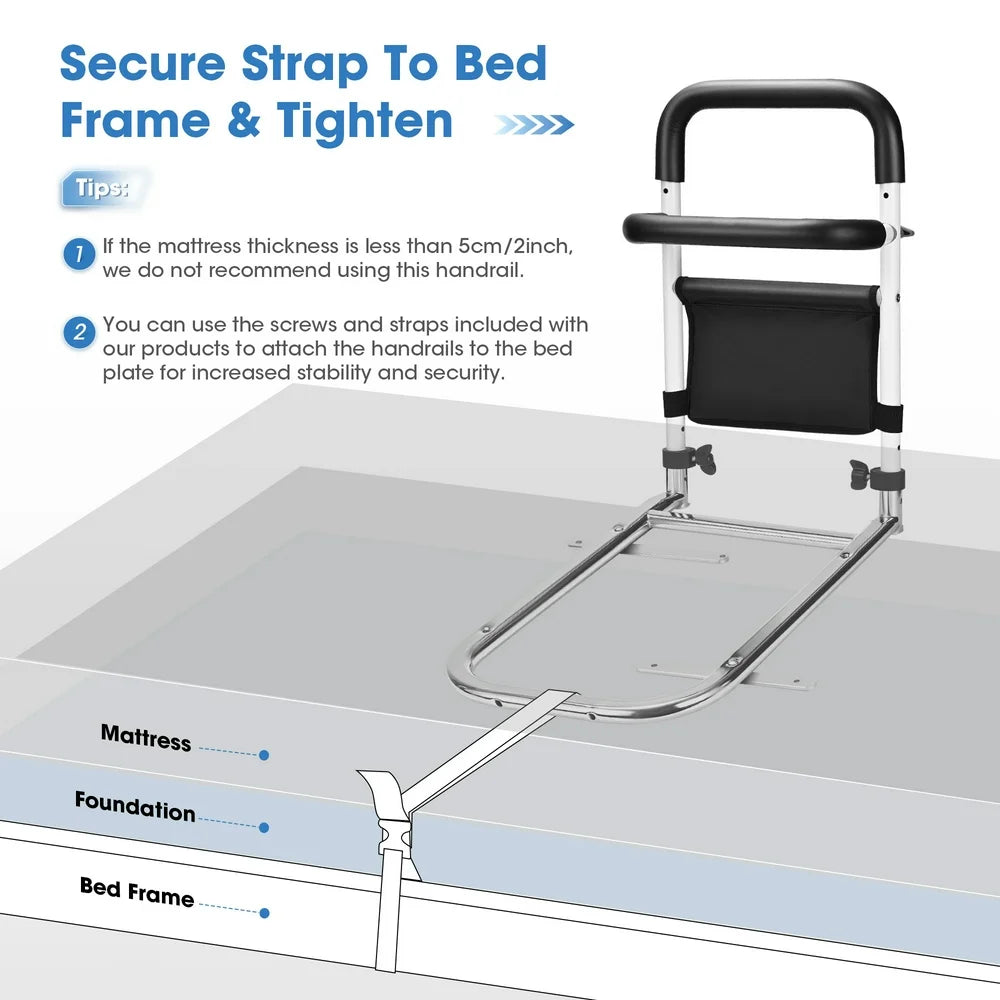 Bed Rails for Elderly Adults Seniors Safety Bed Rail with Handle Fall Prevention Metal Rail
