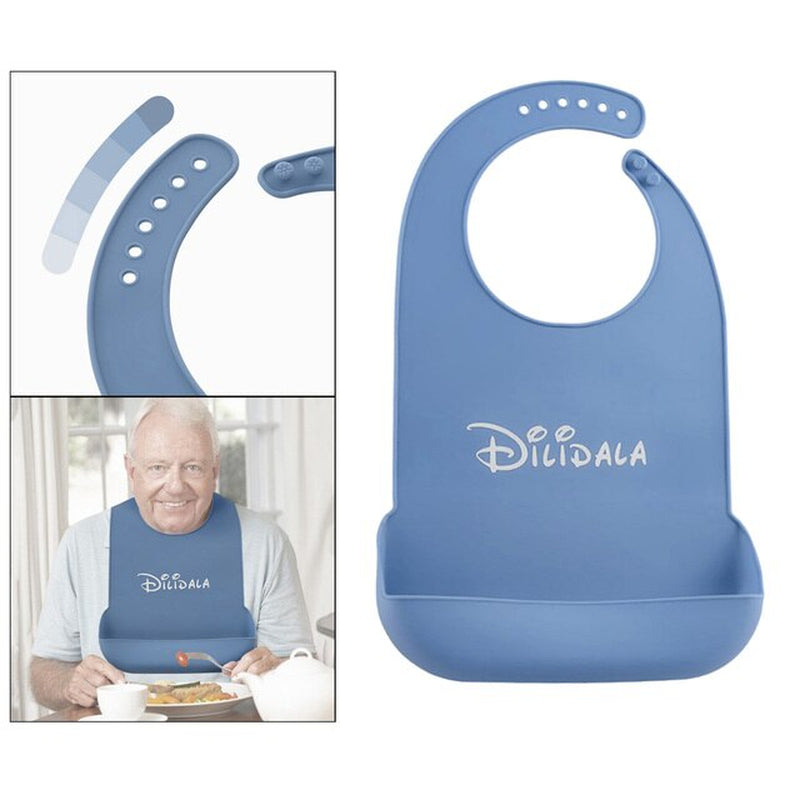 Silicone Adult Bib with Pocket Waterproof Mealtime Protector Adult Disability Cloth Protector Washable Elderly People Meal Bibs