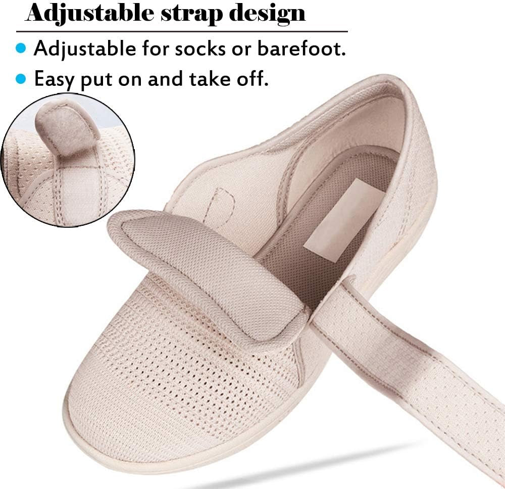 Womens Wide Width Shoes Adjustable Strap Sneakers for Elderly