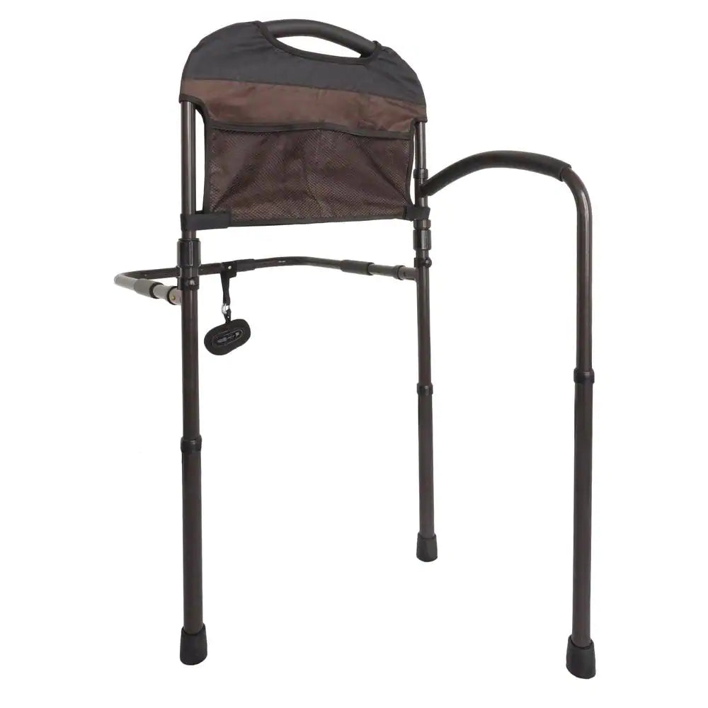 19 In. Mobility Bed Rail with Swiveling Bed Handle and Adjustable Legs in Brown