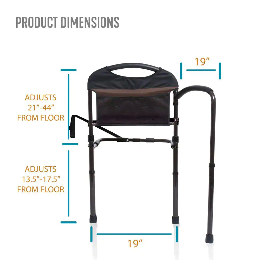 19 In. Mobility Bed Rail with Swiveling Bed Handle and Adjustable Legs in Brown