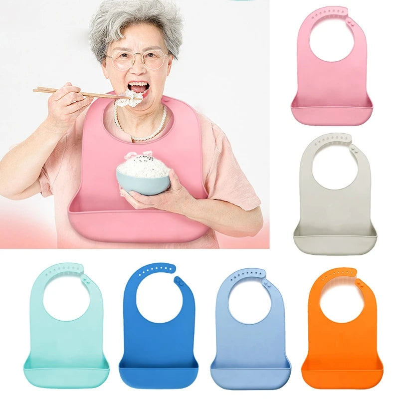 1 Pc Large Waterproof Anti-Oil Adult Mealtime Silicone Bib Clothes Clothing Protector Senior Citizen Aid Aprons
